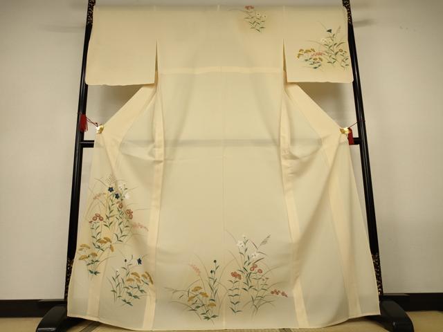 平和屋着物＊夏物　訪問着　絽　手描き　草花文　正絹　逸品　AABL6595jd