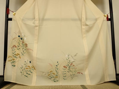 平和屋着物＊夏物　訪問着　絽　手描き　草花文　正絹　逸品　AABL6595jd