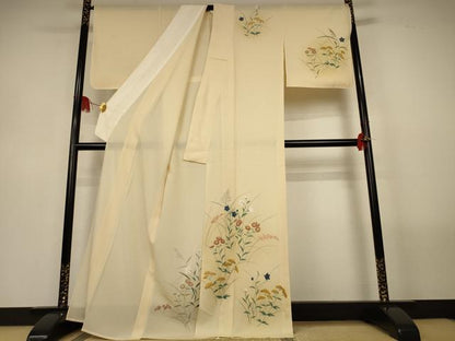平和屋着物＊夏物　訪問着　絽　手描き　草花文　正絹　逸品　AABL6595jd