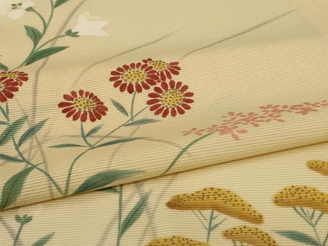 平和屋着物＊夏物　訪問着　絽　手描き　草花文　正絹　逸品　AABL6595jd