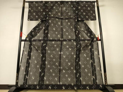 平和屋着物＊夏物　本場琉球絣　夏琉球　濃紺地　正絹　逸品　AABL6597jd