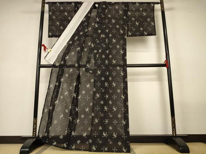 平和屋着物＊夏物　本場琉球絣　夏琉球　濃紺地　正絹　逸品　AABL6597jd