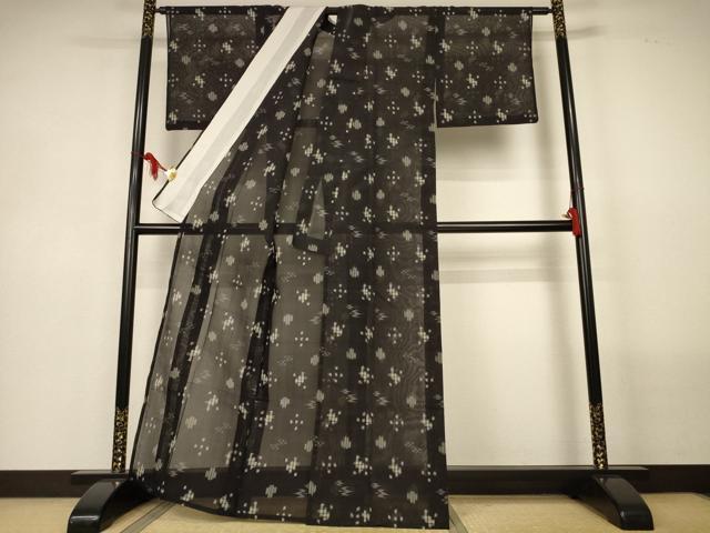平和屋着物＊夏物　本場琉球絣　夏琉球　濃紺地　正絹　逸品　AABL6597jd