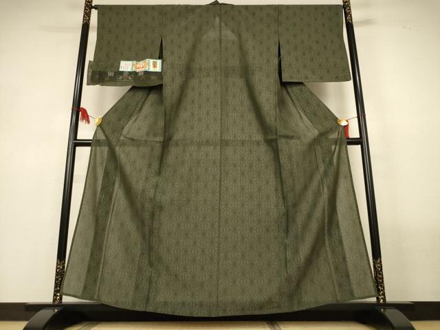 平和屋着物＊夏物　本場大島紬　夏大島　麻の葉文様　早田絹織物謹製　証紙付き　正絹　逸品　AABL6598jd