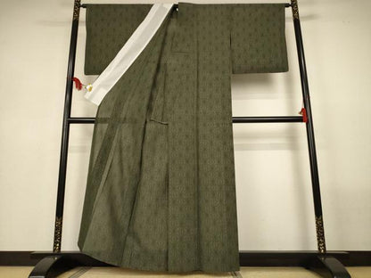平和屋着物＊夏物　本場大島紬　夏大島　麻の葉文様　早田絹織物謹製　証紙付き　正絹　逸品　AABL6598jd