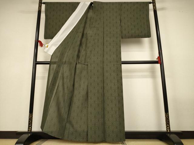 平和屋着物＊夏物　本場大島紬　夏大島　麻の葉文様　早田絹織物謹製　証紙付き　正絹　逸品　AABL6598jd