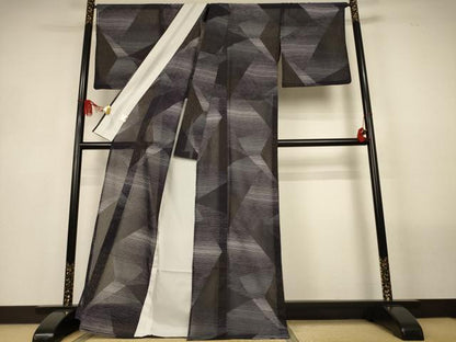 平和屋着物＊夏物　小紋　紗　幾何学文様　洗える着物　AABL6602jd