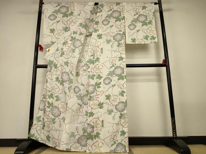 平和屋着物＊夏物　小紋　紋紗　朝顔　洗える着物　未使用　AABL6604jd