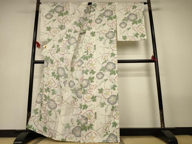 平和屋着物＊夏物　小紋　紋紗　朝顔　洗える着物　未使用　AABL6604jd