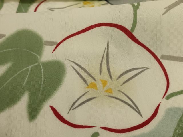 平和屋着物＊夏物　小紋　紋紗　朝顔　洗える着物　未使用　AABL6604jd