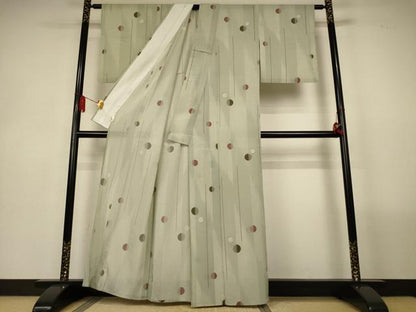 平和屋着物＊夏物　小紋　絽縮緬　丸文　洗える着物　AABL6608jd