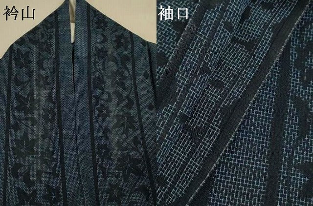 平和屋着物＊夏物　小紋　紗　花唐草間道　洗える着物　AABL6615jd
