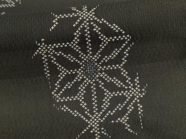 平和屋着物＊夏物　小紋　紗　麻の葉文様　黒地　洗える着物　AABL6619jd