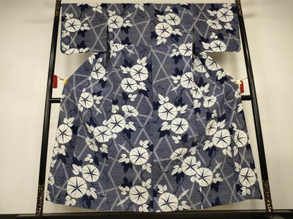 平和屋着物∴夏物　浴衣　綿絽　朝顔　広衿仕立て　綿　逸品　AABL6620jd