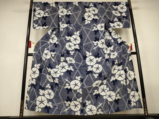 平和屋着物∴夏物　浴衣　綿絽　朝顔　広衿仕立て　綿　逸品　AABL6620jd