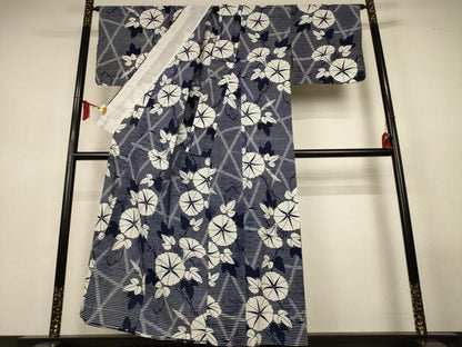 平和屋着物∴夏物　浴衣　綿絽　朝顔　広衿仕立て　綿　逸品　AABL6620jd