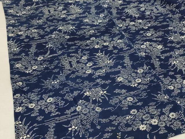 平和屋着物∴夏物　浴衣　綿絽　流水草花文　綿　逸品　AABL6625jd