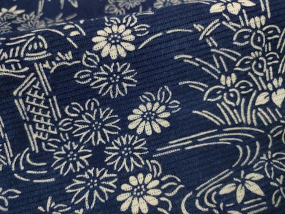 平和屋着物∴夏物　浴衣　綿絽　流水草花文　綿　逸品　AABL6625jd