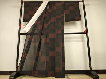 平和屋着物＊夏物　本場大島紬　夏大島　市松文様　黒地　ますいわ屋扱い　正絹　逸品　AABL6627jd