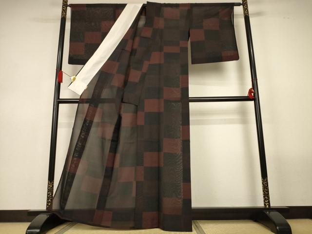 平和屋着物＊夏物　本場大島紬　夏大島　市松文様　黒地　ますいわ屋扱い　正絹　逸品　AABL6627jd