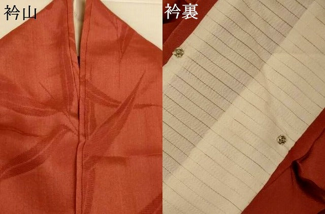 平和屋着物＊夏物　色無地　笹紋紗　赭色　正絹　逸品　AABL6629jd