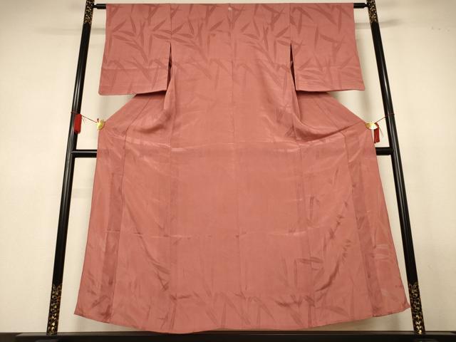 平和屋着物＊夏物　色無地　笹紋紗　赭色　正絹　逸品　AABL6629jd