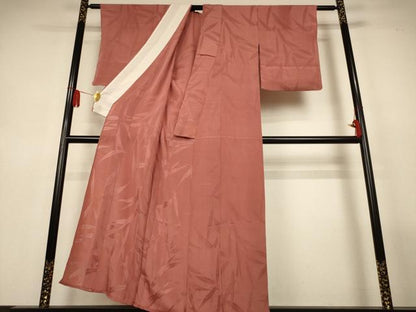 平和屋着物＊夏物　色無地　笹紋紗　赭色　正絹　逸品　AABL6629jd