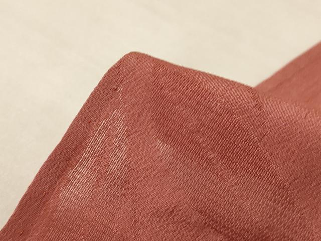 平和屋着物＊夏物　色無地　笹紋紗　赭色　正絹　逸品　AABL6629jd