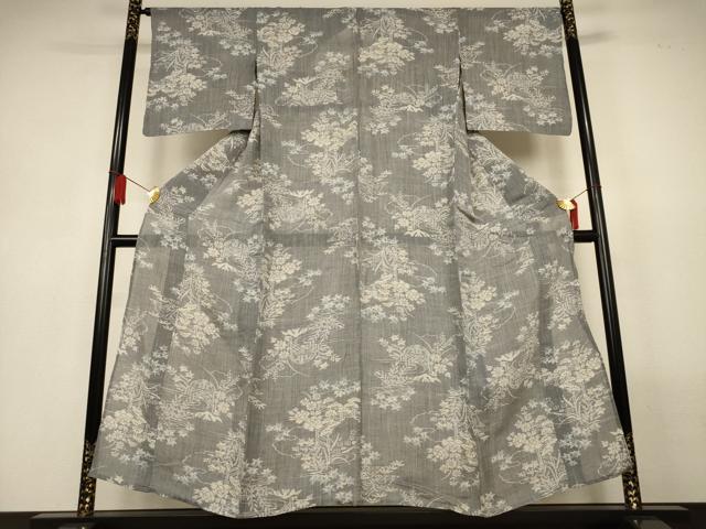 平和屋着物＊夏物　本場小千谷ちぢみ　風景文　麻　逸品　AABL6631jd