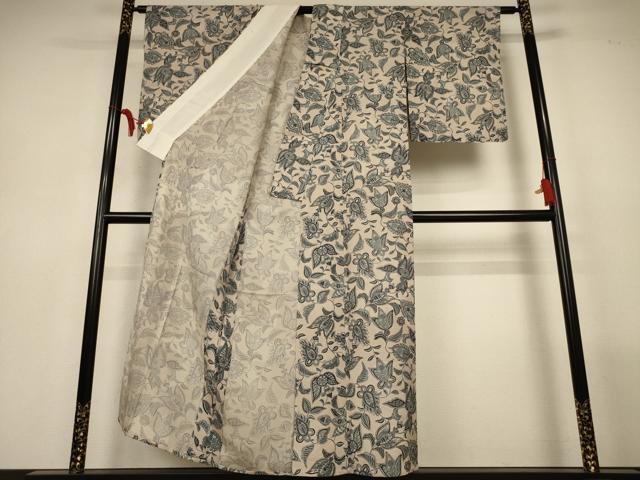 平和屋着物＊夏物　小紋　絽　更紗花文　正絹　逸品　AABL6633jd