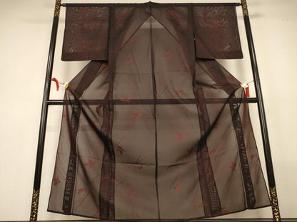 平和屋着物＊夏物　小紋　紗　枝花文　正絹　逸品　AABL6635jd