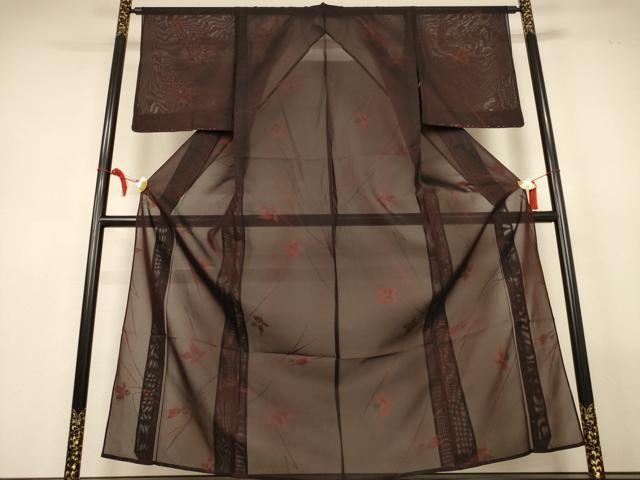 平和屋着物＊夏物　小紋　紗　枝花文　正絹　逸品　AABL6635jd