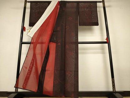 平和屋着物＊夏物　小紋　紗　枝花文　正絹　逸品　AABL6635jd