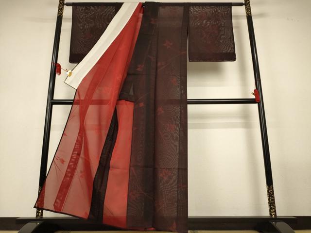 平和屋着物＊夏物　小紋　紗　枝花文　正絹　逸品　AABL6635jd