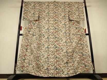 平和屋着物＊夏物　小紋　絽　型染め　草花文　正絹　逸品　AABL6638jd