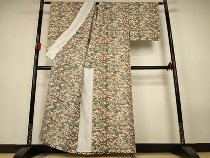 平和屋着物＊夏物　小紋　絽　型染め　草花文　正絹　逸品　AABL6638jd