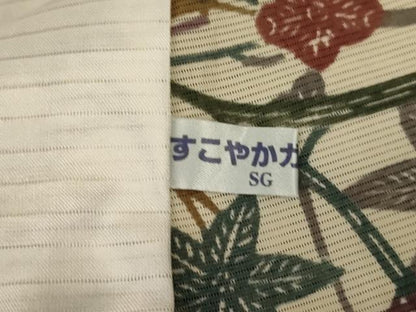 平和屋着物＊夏物　小紋　絽　型染め　草花文　正絹　逸品　AABL6638jd