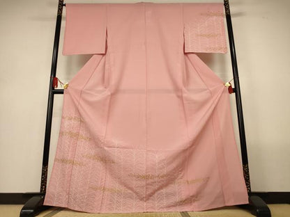 平和屋着物＊夏物　訪問着　絽　草葉文　金彩　ロング丈　正絹　逸品　AABL6640jd