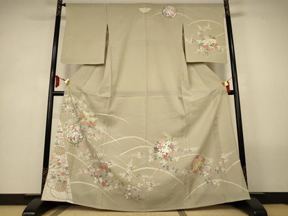 平和屋着物＊夏物　訪問着　絽　草花丸文　銀彩　正絹　逸品　AABL6644jd
