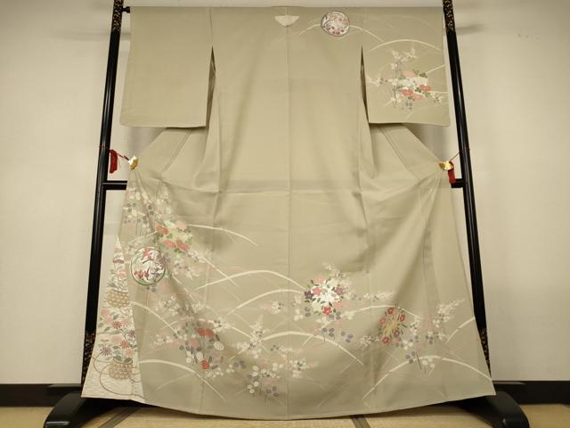 平和屋着物＊夏物　訪問着　絽　草花丸文　銀彩　正絹　逸品　AABL6644jd