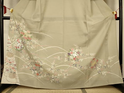 平和屋着物＊夏物　訪問着　絽　草花丸文　銀彩　正絹　逸品　AABL6644jd