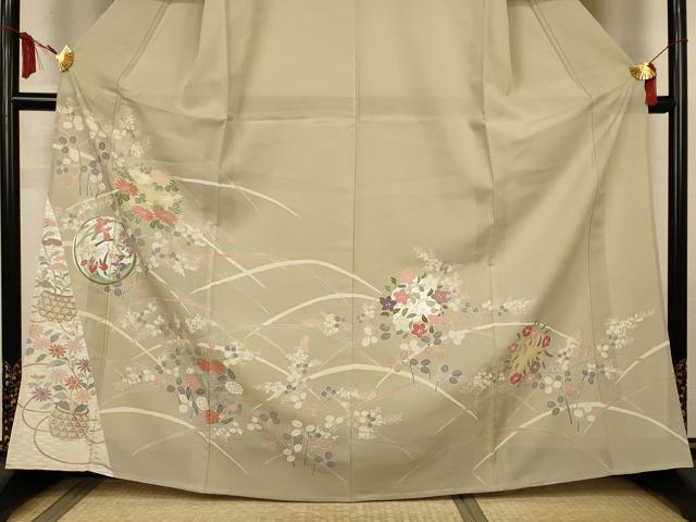 平和屋着物＊夏物　訪問着　絽　草花丸文　銀彩　正絹　逸品　AABL6644jd