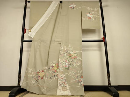 平和屋着物＊夏物　訪問着　絽　草花丸文　銀彩　正絹　逸品　AABL6644jd