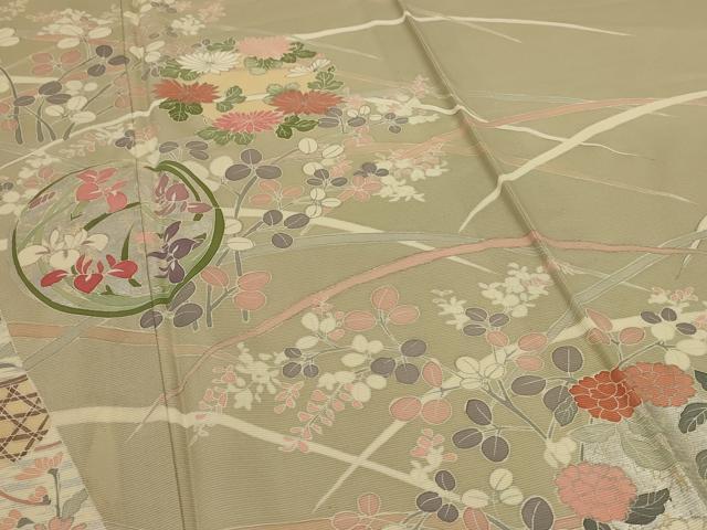 平和屋着物＊夏物　訪問着　絽　草花丸文　銀彩　正絹　逸品　AABL6644jd