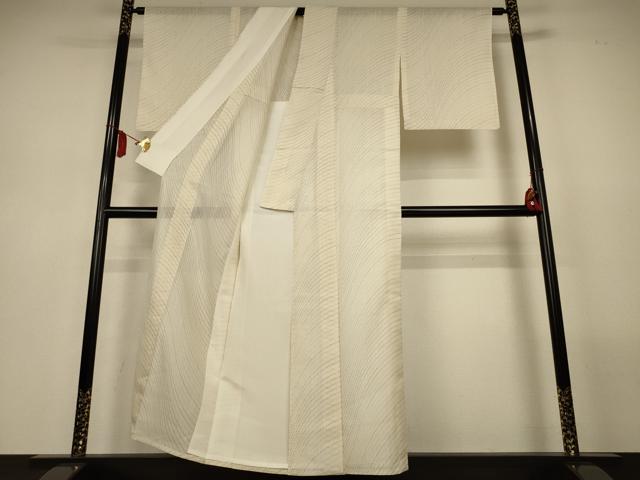 平和屋着物＊夏物　紗紬　よろけ縞　正絹　逸品　AABL6645jd