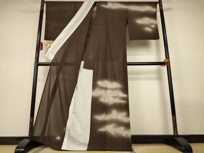平和屋着物＊夏物　訪問着　絽　草花文　暈し染め　金彩　正絹　逸品　AABL6649jd