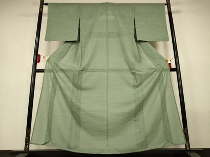 平和屋着物●夏物　色無地　変わり絽　流水紋紗　山葵色　正絹　逸品　AABL6650jd
