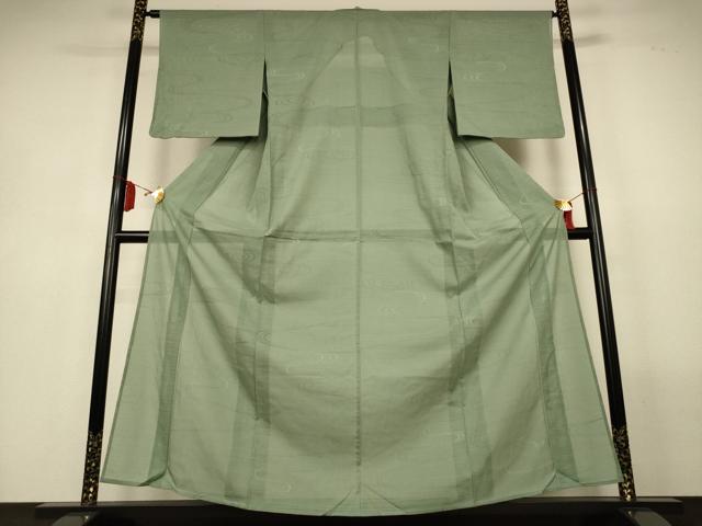 平和屋着物●夏物　色無地　変わり絽　流水紋紗　山葵色　正絹　逸品　AABL6650jd