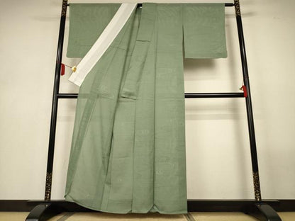 平和屋着物●夏物　色無地　変わり絽　流水紋紗　山葵色　正絹　逸品　AABL6650jd