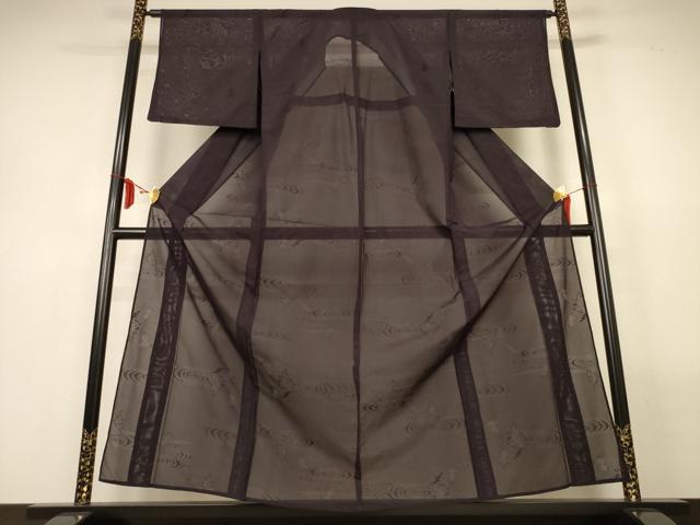 平和屋着物●夏物　色無地　絽　流水舞葉紋紗　黒鳶色　正絹　逸品　AABL6651jd